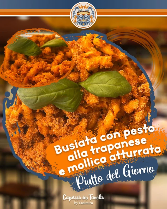 𝐈𝐥 𝐧𝐨𝐬𝐭𝐫𝐨 𝐩𝐢𝐚𝐭𝐭𝐨 𝐝𝐞𝐥 𝐠𝐢𝐨𝐫𝐧𝐨? 𝐄𝐜𝐜𝐨𝐥𝐨!
Oggi sul nostro bancone potete trovare le busiate alla trapanese e mollica atturrata.

Per prenotare la tua porzione:
📞 0923 281 66

#capricciintavola #busiate #piattodelgiorno #trapani