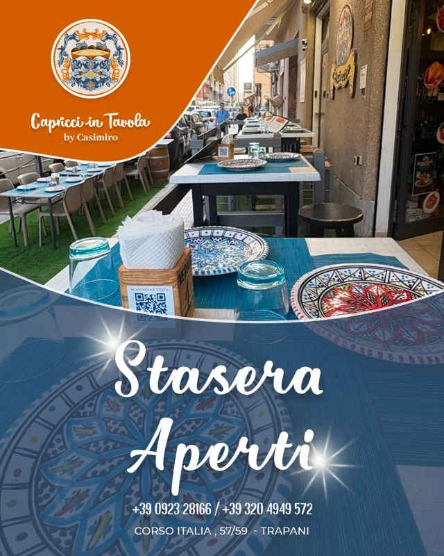 Venerdì di gusto? È il venerdì da Capricci in Tavola! ✨
Vi aspettiamo stasera alle 19:30, anche in dehor.

Prenota ora il tuo tavolo:
📞 0923 28166

#capricciintavola #venerdì #friday #gusto #trapani