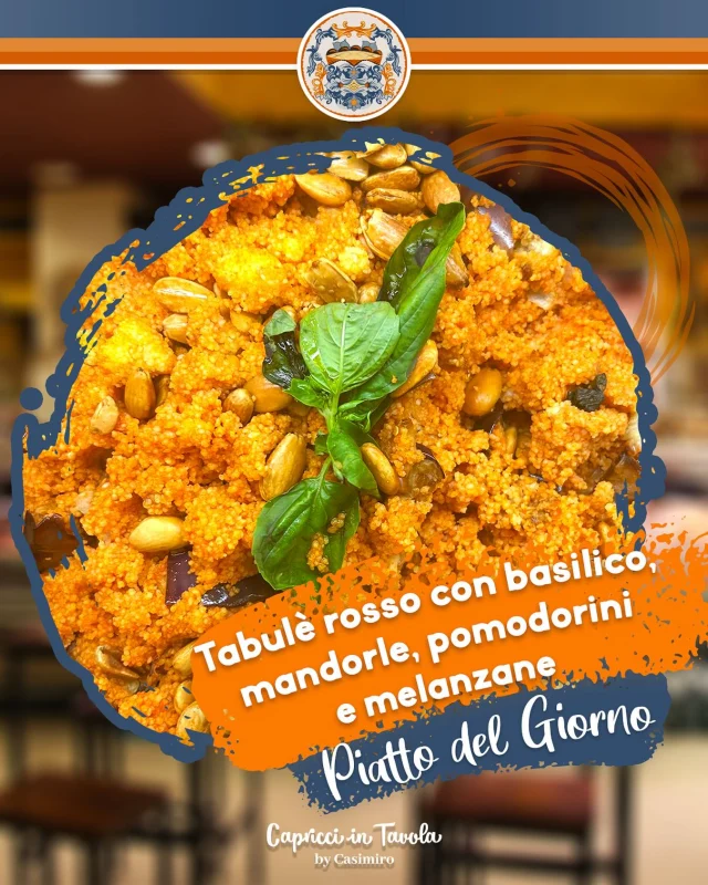 📌 𝐈 𝐂𝐚𝐩𝐫𝐢𝐜𝐜𝐢 𝐝𝐞𝐥 𝐆𝐢𝐨𝐫𝐧𝐨!
Oggi vi aspetta il nostro tabulè rosso con basilico fresco, mandorle croccanti, pomodorini succosi e melanzane grigliate. Un’esplosione di sapori estivi!

𝐏𝐞𝐫 𝐏𝐫𝐞𝐧𝐨𝐭𝐚𝐫𝐞:
📞 𝟎𝟗𝟐𝟑 𝟐𝟖𝟏𝟔𝟔

#capricciintavola #piattodelgiorno #trapani #gusto